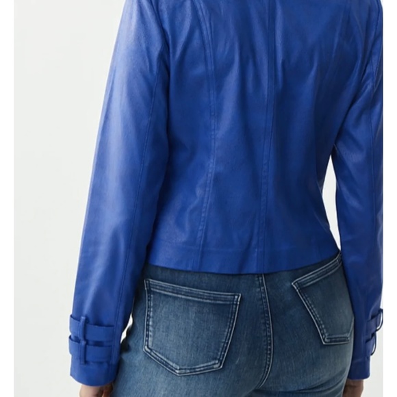 Joseph ribkoff royal blue faux leather jacket - Picture 7 of 8